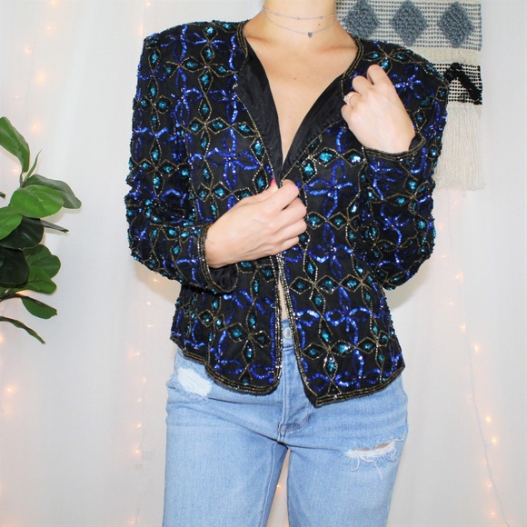 Vintage Jackets & Blazers - SOLD VTG Stenay Silk Sequin Beaded Evening Jacket